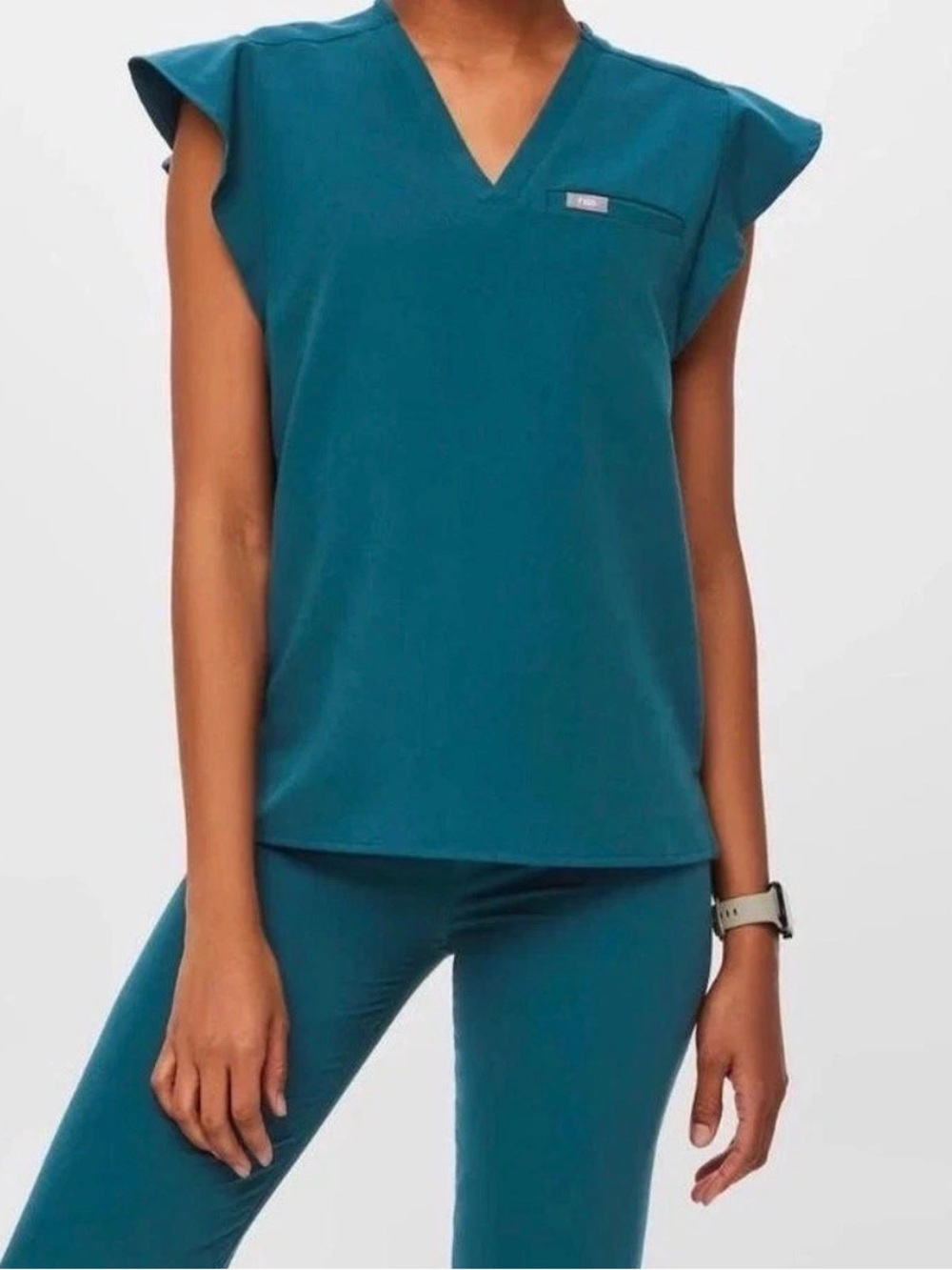 NWT FIGS Natal Flutter Sleeve Scrub Top XS Caribbean Blue